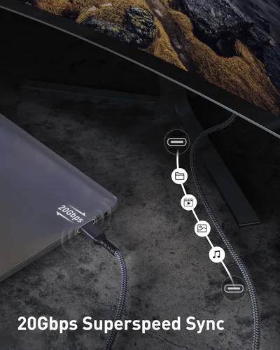 Miniatura 3 de Maxonar Cable Thunderbolt 4 de 16.5 pies de largo con sincronización de datos de 20 Gbps/carga de 100 W y 4K a 60 Hz para dispositivos Thunderbolt