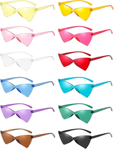 LIULIUBTY Gafas de sol sin montura en forma de corazón, gafas de sol geniales para despedida de soltero, paquete de 12 gafas de sol coloridas