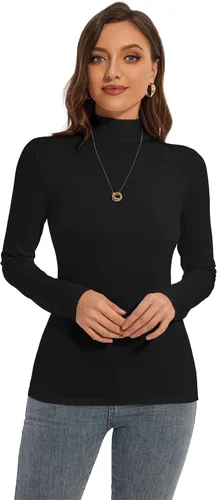 Miniatura 3 de Women's Long Sleeves Mock Turtleneck Tops Basic Stretch Slim Fit Lightweight Cozy Under Layer T-Shirts