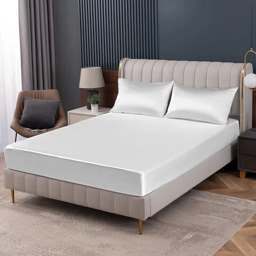 Miniatura 33 de Homiest Sábana Plana de Satén Blanco - Ropa de Cama de Colchón Full de Lujo y Ultra Suave