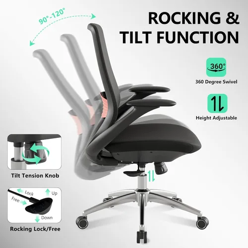 Miniatura 5 de BV Silla de oficina ergonómica, silla de escritorio ejecutiva con respaldo alto con reposabrazos 2D, soporte lumbar ajustable, silla de computadora