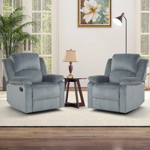 Miniatura 10 de CANMOV Juego de sillas reclinables manuales de 2, sofá individual de tela suave y tapizado para sala de estar y dormitorio, mecanismo reclinable
