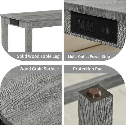 Miniatura 3 de Juego de mesa de bar industrial de 59" de 4 piezas con toma de corriente incorporada, mesa de sofá detrás del sofá con 3 taburetes tapizados