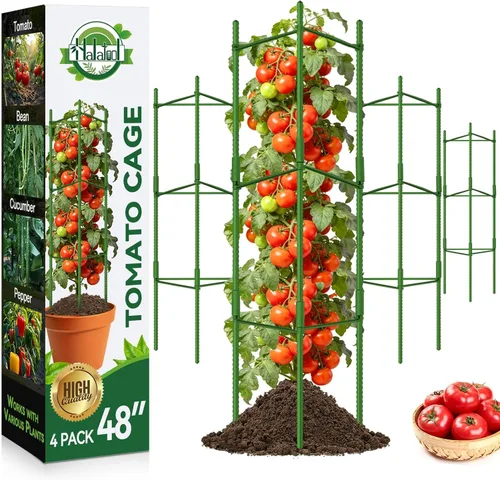 Miniatura 16 de Halatool Paquete de 8 Jaulas Verdes para Tomates, Hasta 63 pulgadas (5.2 pies) Soporte Alto Ajustable para Plantas de Tomate, Estacas de Jardín