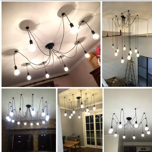Miniatura 5 de Lámpara de araña de techo, lámpara colgante de iluminación, lámpara de araña clásica antigua ajustable DIY, lámpara de araña moderna y elegante 8