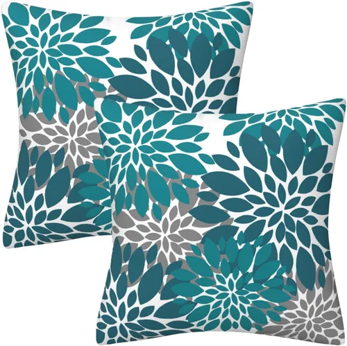 Miniatura 33 de Juego de 2 fundas de almohada decorativas de dalia azul marino, rojo, gris, dalia floral, para interiores y exteriores, funda de almohada