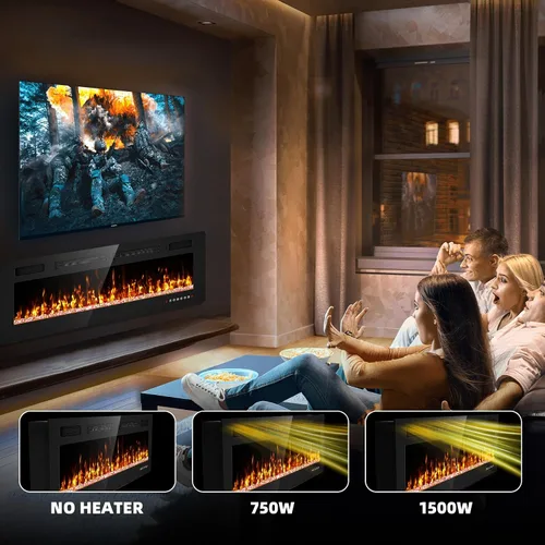 Miniatura 7 de Chimenea eléctrica de 50" empotrada y montada en la pared con control remoto, pantalla táctil