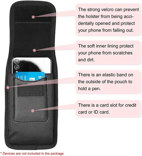 Miniatura 4 de Funda vertical de nailon para teléfono celular con clip para cinturón y gancho - XXL