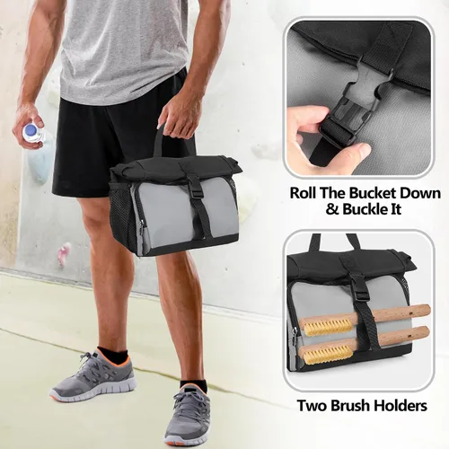 Miniatura 5 de PGmoon Bolsa de tiza grande para escalada en roca y boulder con forro de papel de aluminio, cierre magnético, múltiples bolsillos, 2 soportes