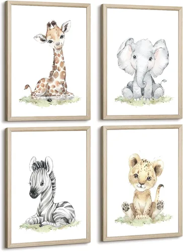 Miniatura 23 de Arte de pared para bebé niño, decoración deportiva para guardería, lienzo de animales de safari, arte de pared de bosque para habitación de bebé