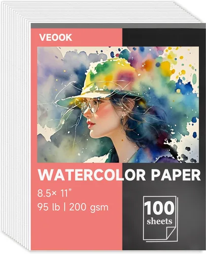 VEOOK Bloc de papel de acuarela, papel de color de agua de 9 x 12 pulgadas, 50 hojas de 95 libras/7.05 oz/m², papel de dibujo para adultos, pintura,