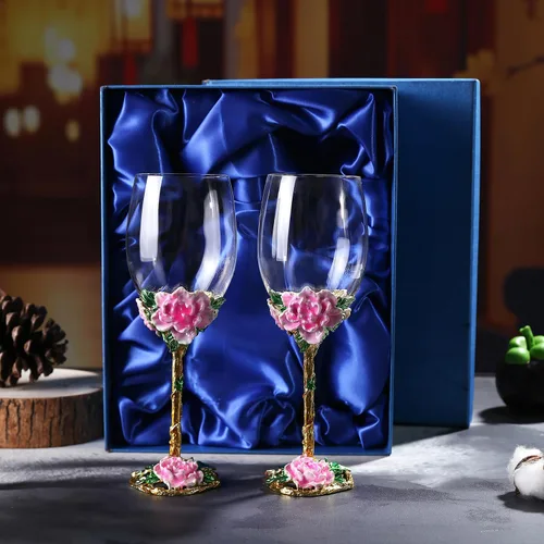 Miniatura 19 de Simcat Copa de Vino de Esmalte Pintada a Mano con Flores, Vaso Transparente Refinado, Tallo para Cabernet, Regalos
