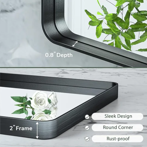 Miniatura 4 de TokeShimi Espejo de baño negro de 30 x 36 pulgadas para pared, espejo de tocador con marco de metal de aleación de aluminio que no se oxida, esquina