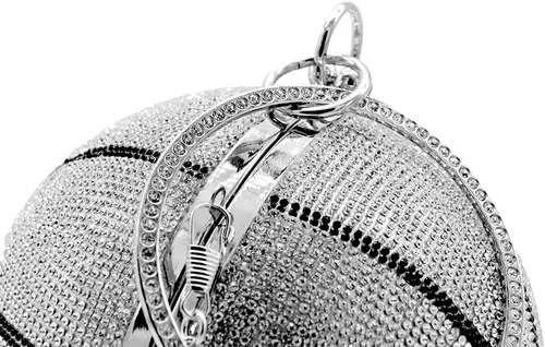 Miniatura 41 de UMREN Bolso cruzado con forma de baloncesto para mujer, con diamantes de imitación, bola redonda de cristal, bolso de mano para fiesta de boda