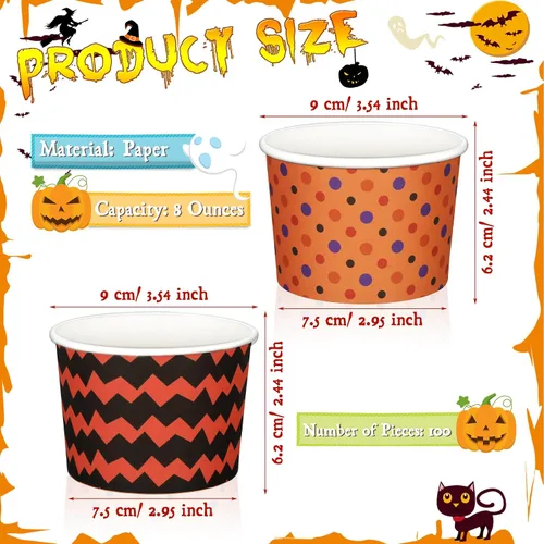 Miniatura 2 de Tanlade 100 vasos desechables de calabaza de Halloween de 8 onzas, tazas de papel de esqueleto, cuencos para dulces, suministros de fiesta