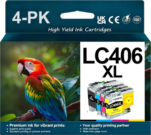 LC406XL - Paquete de 4 cartuchos de tinta de repuesto para Brother MFC-J4335DW MFC-J5855DW MFC-J6555DW MFC-J4535DW MFC-J6955DW MFC-J4345DW