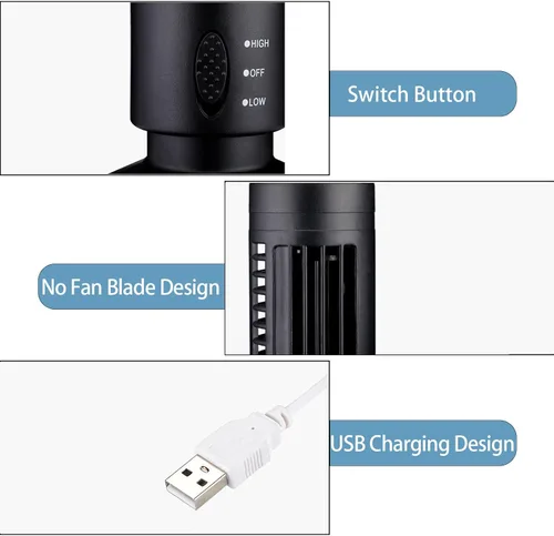 Miniatura 6 de Zetiling Ventilador de torre para dormitorio, ventilador de piso, 2 velocidades y modos de viento, mini ventilador de torre sin aspas USB