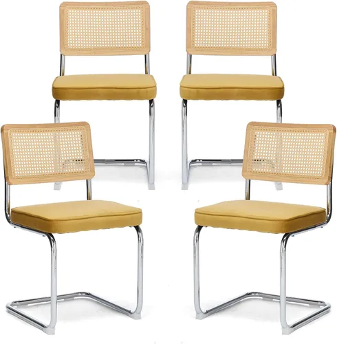 Miniatura 11 de Upholstered Velvet Dining Chairs Set of 2, Mid Century Modern Armless Upholstered Dining Chair with Rattan Back Stainless Chrome Frame for Dining