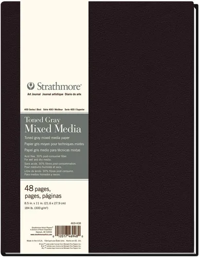 Strathmore 469-408 Diario de arte mixto de tapa dura, 8.5 x 11 pulgadas, gris tonificado, 48 páginas