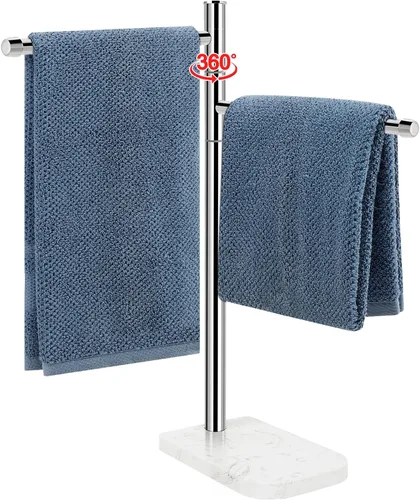 Miniatura 10 de Toallero de mano, soporte para toallas de mano en forma de F con base de mármol, barra de soporte giratorio de acero inoxidable para toalla de mano