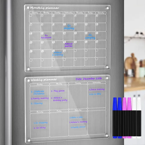Miniatura 8 de AITEE Pizarra acrílica magnética de borrado en seco para nevera, calendario, 16"x12" pulgadas, planificador mensual transparente para refrigerador