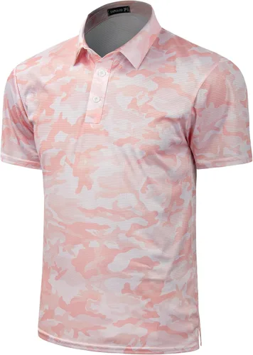 Miniatura 25 de TAPULCO Camisetas tipo polo de secado rápido para hombre, diseño de camuflaje, atléticas, ligeras, transpirables, casuales, para golf