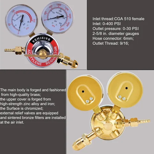 Miniatura 5 de Regulador de acetileno Soldador de gas de soldadura Medidor de gas de soldadura de acetileno para equipos de corte de antorcha CGA 510
