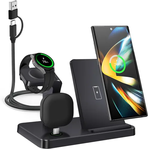 Cargador inalámbrico para Samsung, estación de carga inalámbrica 3 en 1 para Samsung Galaxy S25/S24/S23/Z plegable/abatible, cargador rápido de
