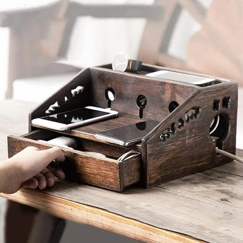Miniatura 4 de Caja de gestión de cables de madera multifuncional para el hogar, escritorio de gran capacidad, caja de almacenamiento de regleta de alimentación