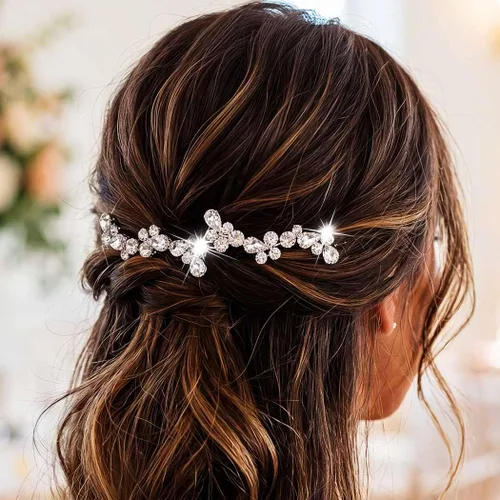 Miniatura 7 de Rhinstone - Horquillas para el pelo de novia de cristal plateado, accesorios para el cabello para mujeres y niñas (paquete de 2) (A-plateado)