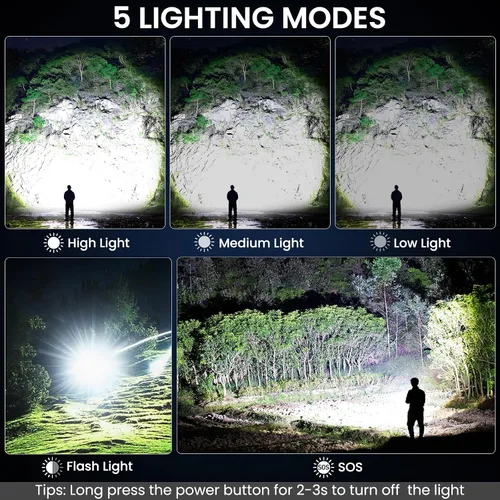 Miniatura 3 de BEFAMALI 4 Pack Flashlight Rechargeable High Lumens, 99000LM Flash Light, Adjustable LED Bright Flashlights with 5 Modes & USB Cable, Waterproof