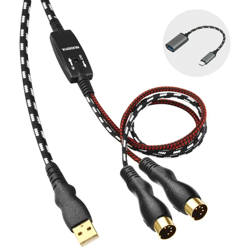 Miniatura 8 de Cable MIDI, cable de interfaz MIDI a tipo C de 4.5 pies, interfaz MIDI de entrada/salida a adaptador de cable tipo C con indicador para teclado