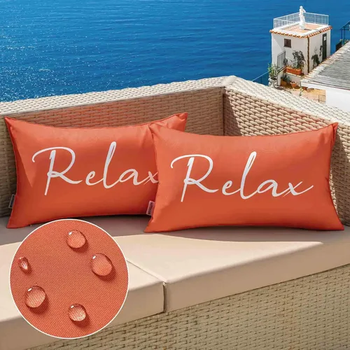 Miniatura 15 de MIULEE Juego de 2 fundas de almohada impermeables para exteriores, fundas de almohada cuadradas decorativas para exteriores, para silla, patio, Rojo