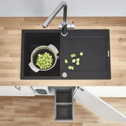 Miniatura 7 de GROHE Sistema de residuos de cocina – 2 contenedores (15L cada uno), acción telescópica, montado en el suelo para armarios de 11.8 in o más, se