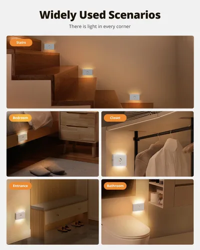 Miniatura 8 de wowatt Luz de escalera recargable con sensor de movimiento, luces de noche blancas con montaje magnético, luces de escalera regulables para Blanco
