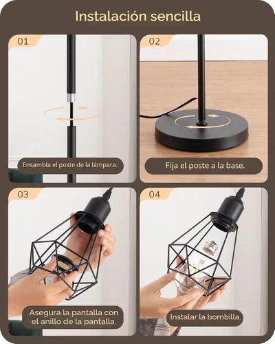 Miniatura 7 de EDISHINE Lámparas de Pie Estilo Granja de 70 Pulgadas para Sala de Estar, Lámparas Industriales Altas de Pie Regulables con 3 Bombillas LED Edison