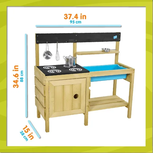 Miniatura 7 de TP Toys Mud Play Kitchen para niños, juguete de madera para interiores y exteriores, juego de cocina para niños pequeños con accesorios, duradero