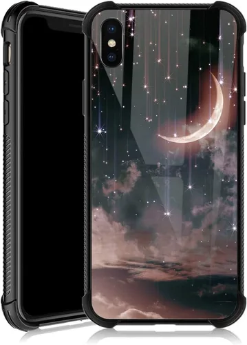 Miniatura 34 de Funda para iPhone Xs Max, diseños de girasol, estrella, cielo, cubierta trasera de cristal templado antiarañazos, esquinas reforzadas, carcasa