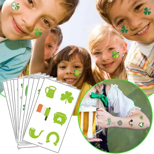 Miniatura 3 de Tatuajes del día de San Patricio, trébol temporal, tatuajes de trébol temporales, tatuajes de la suerte de trébol impermeable para adultos y niños
