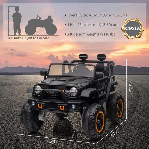 Miniatura 5 de Auto de juguete de 24 V, control remoto, 4 ruedas, auto eléctrico para niños pequeños, niños y niñas, vehículo motorizado de 2 plazas, color negro