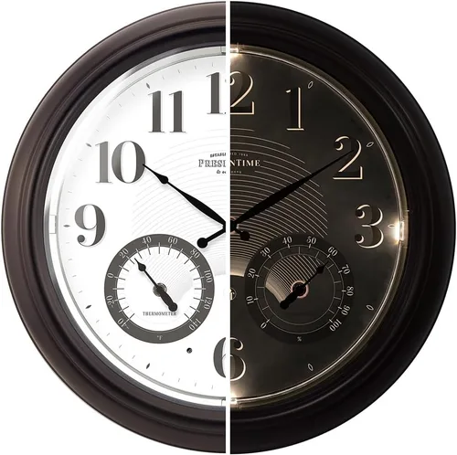 Miniatura 10 de Presentime & Co. Reloj iluminado para exteriores de 18 pulgadas, resistente al agua, reloj de pared grande iluminado con termómetro e higrómetro