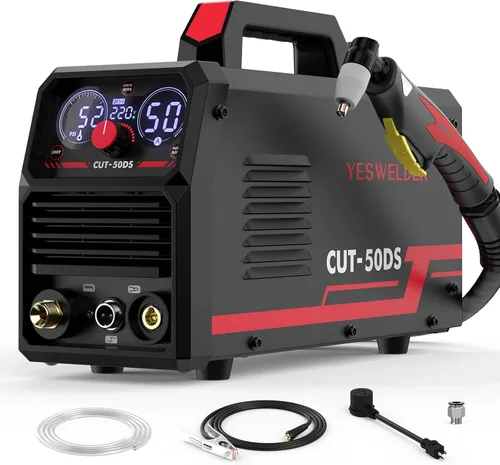 YESWELDER CUT-50DS Cortador de Plasma, 50 Amperios de Aire de Gran Pantalla Digital 110/220V Voltaje Dual IGBT Inversor Máquina de Corte por Plasma