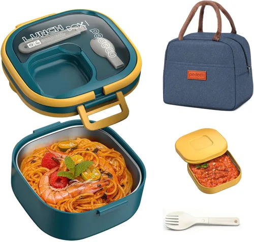 Miniatura 18 de PEDECO Lonchera Bento para adultos y niños, contenedor de comida con un solo compartimento, sin BPA, apta para microondas y lavavajillas