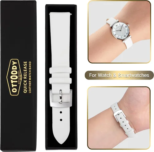 Miniatura 7 de OTTOODY Correas de reloj de cuero de liberación rápida, elegante y ultra suave, correa de reloj de cuero de grano superior para mujeres y hombres