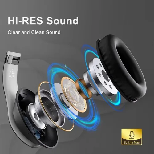 Miniatura 2 de Auriculares Bluetooth Inalámbricos Sobre La Oreja 65H Tiempo De Reproducción Auriculares HiFi Estéreo Con Micrófono Y 6 Modos De EQ Auriculares Gris