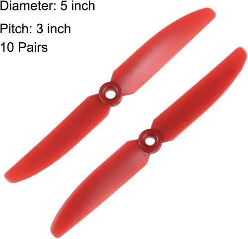 Miniatura 2 de uxcell RC Propellers 5030 - Cuadricóptero de 2 paletas de 5 x 3 pulgadas para juguete de avión, nailon rojo, 10 pares con anillos adaptadores