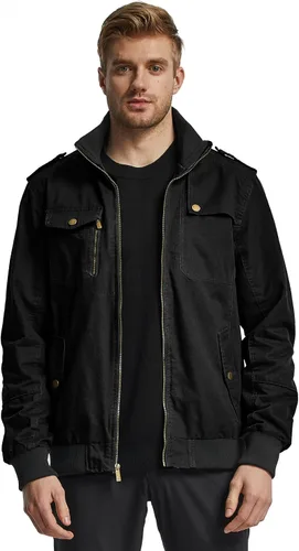 Miniatura 3 de Wantdo Chaqueta militar para hombre, chaqueta bomber casual, cuello alto, chaqueta de lona cortavientos