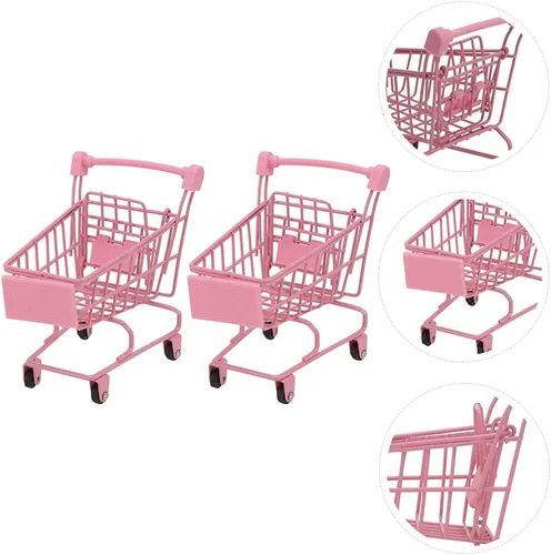 Miniatura 2 de Happyyami 2pcs Mini Carrito de compras de Metal Carrito de Supermercado Mini Carrito de Compras Carrito de Compras Carrito de Utilidad Carro