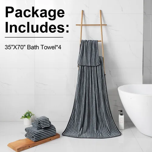 Miniatura 6 de CHINO Toallas de baño, 4 toallas de baño grandes negras de 35 x 70 pulgadas, toallas de baño extragrandes de microfibra suave XL, toallas de baño
