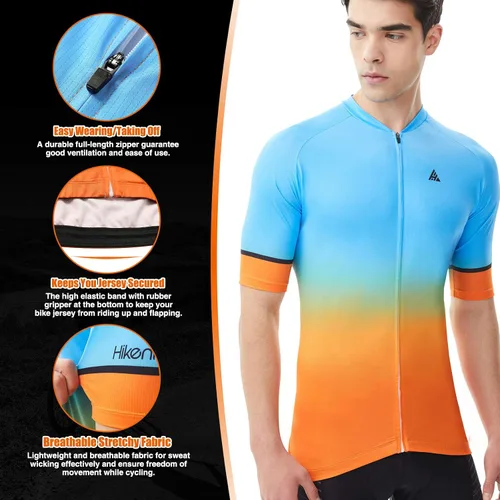 Miniatura 3 de Hikenture Camiseta de ciclismo para hombre, de secado rápido, manga corta, con 3 bolsillos traseros